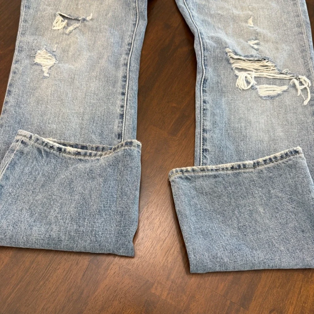 Abercrombie & Fitch Mens Slim Straight Distressed Light Wash Blue Jeans 34x32